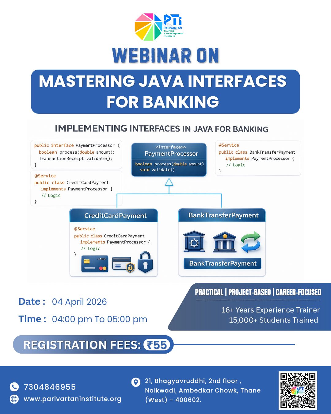 Webinar on Mastering Java Interfaces for Banking by Parivartan Training and Development Institute @ ₹55