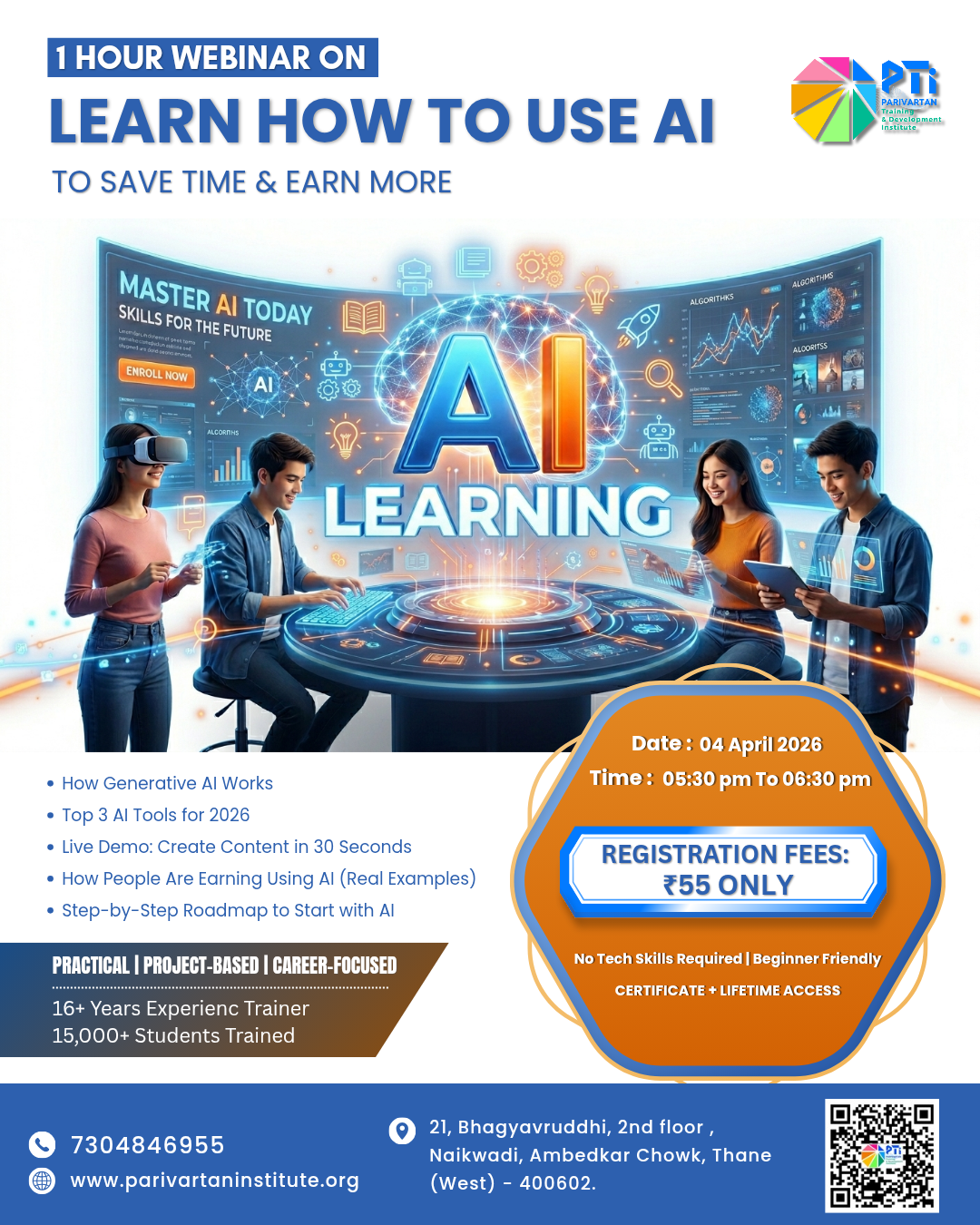 AI Tools Webinar highlighting generative AI concepts, AI tools for productivity, content creation demo, and earning opportunities using artificial intelligence